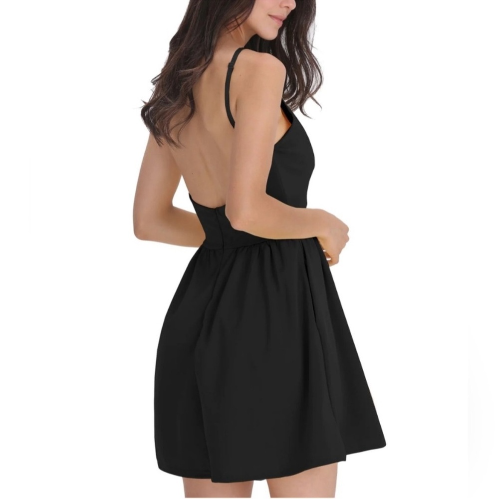 Black Mini Sundress with Spaghetti Straps and Plunge Neckline